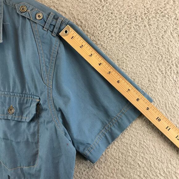 HARLEY DAVIDSON DARK KUSTOM MENS L BUTTON FRONT BLUE HDMC SHIRT - Picture 4 of 8